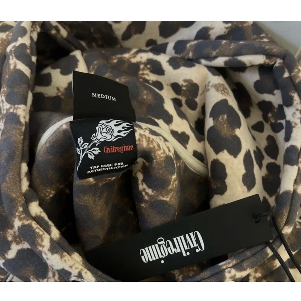 Civil Regime Shimmering RFC Cropped Hoodie Leopard Print Size M - Picture 5 of 6